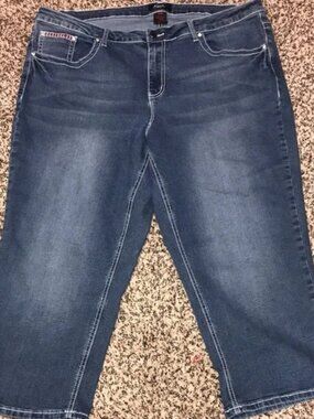 Earl Denim Embroidered Cropped Stretch Plus Size 20W Blue Jeans | EUC